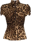 Dolce & Gabbana Knotted Cutout Leopard-print Stretch-silk Crepe De Chine Blouse In Brown