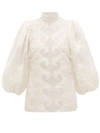 Zimmermann Brightside Appliquéd Embroidered Linen And Silk-blend Tulle Blouse In Ivory