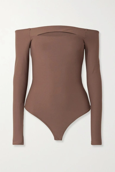 Alix Nyc Vesey Off-the-shoulder Cutout Stretch-jersey Thong Bodysuit In Mushroom