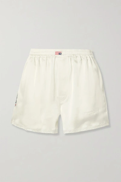 Alexander Wang Embroidered Lace-trimmed Satin Shorts In Ivory