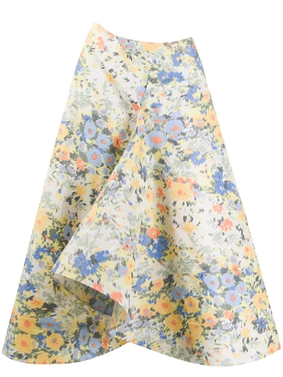 Nina Ricci Floral-print Taffeta Maxi Skirt In Yellow