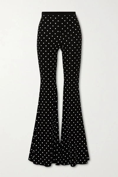 Balmain Polka-dot Stretch-knit Flared Trousers In Black