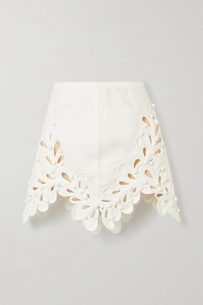 Zimmermann Brightside Rouleaux Cutout Linen Mini Skirt In Ivory