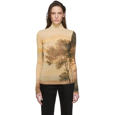 Acne Studios Frayed Printed Stretch-mesh Turtleneck Top In Neutral