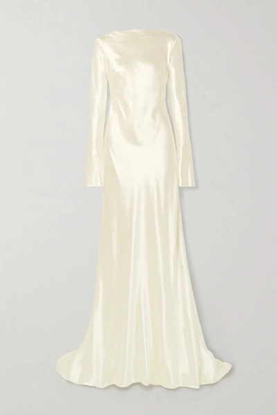 Danielle Frankel Simone Open-back Draped Wool And Silk-blend Satin Gown In Ivory
