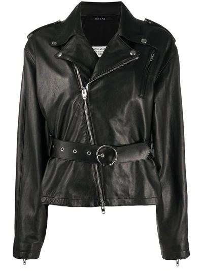 Maison Margiela Leather Biker Jacket In Black