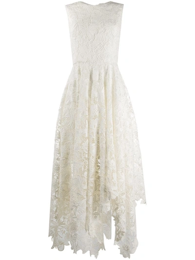 Alexander Mcqueen Asymmetric Cotton-blend Corded Lace Dress In Ivory