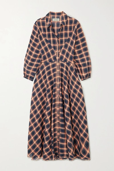 The Great The Western Checked Cotton-blend Midi Dress In Navy