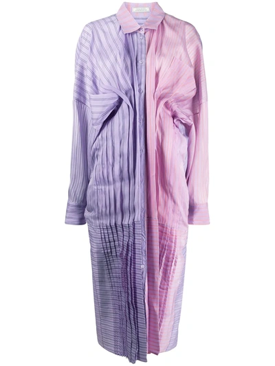 Nina Ricci Oversized Gathered Striped Silk And Cotton-blend Organza Shirt Dress In Lilac
