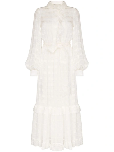 Etro Belted Ruffled Silk-crepon Midi Dress In White