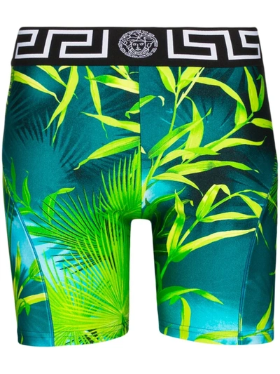 Versace Jacquard-trimmed Printed Stretch-jersey Shorts In Green