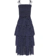 Tory Burch Belted Tiered Smocked Polka-dot Cotton Midi Dress In Classic Dot