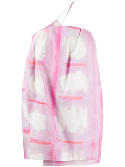 Jacquemus Asymmetric Printed Wrap-effect Woven Mini Dress In Pink