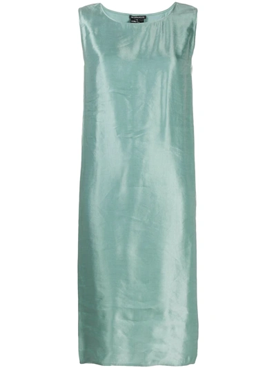 Ann Demeulemeester Draped Linen And Cupro-blend Satin Dress In Blue