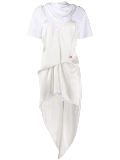 Alexander Wang Appliquéd Layered Lace-trimmed Satin And Cotton-jersey Dress In White