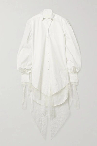 Danielle Frankel Naomi Lace-trimmed Poplin Shirt Dress In Ivory