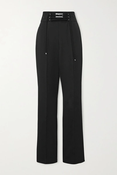 Attico Lace-up Wool-gabardine Straight-leg Pants In Black