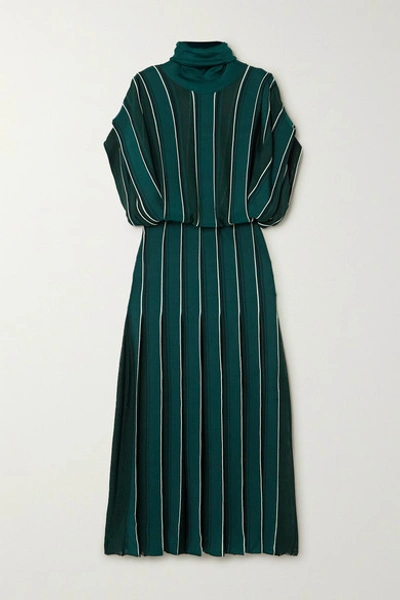 Givenchy Striped Knitted Turtleneck Midi Dress In Green