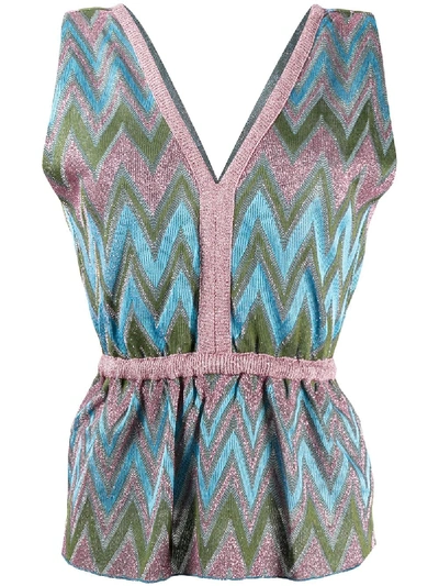 M Missoni Top With Pink Light Blue And Green Zig Zag Print