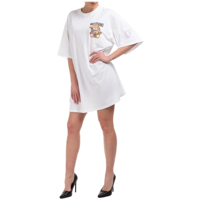 Moschino Women's Short Mini Dress Short Sleeve Frame Teddy Bear In White