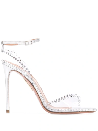 Aquazzura Dream 105 Crystal-embellished Pvc And Leather Sandals In Silver