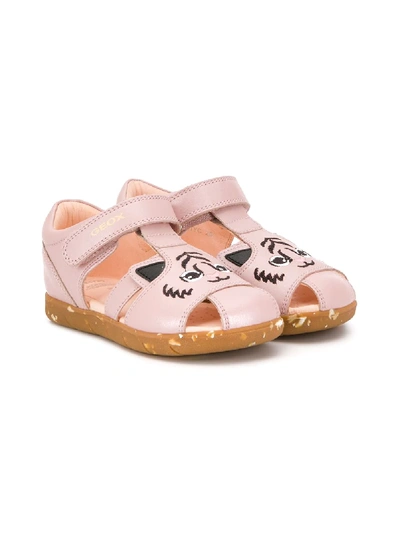 Geox Kids' Cat Embroidered Flat Sandals In Pink