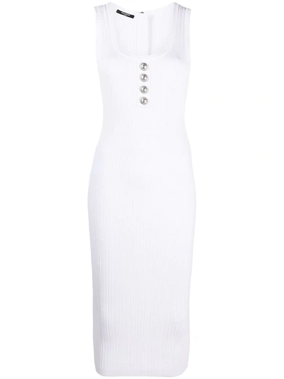 Balmain Fitted Ribbed Dress In White