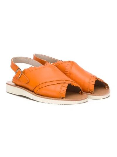 Pèpè Kids' Frayed Edges Sandals In Orange