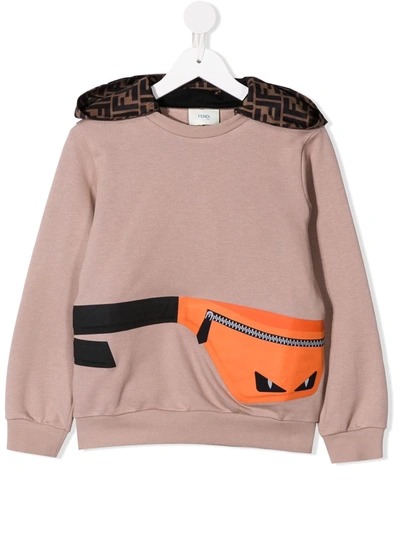 Fendi Teen Bag Bugs Bag Print Hoodie In Brown