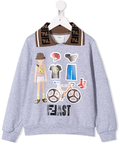 Fendi Teen Cycling Print Sweatshirt In Grey