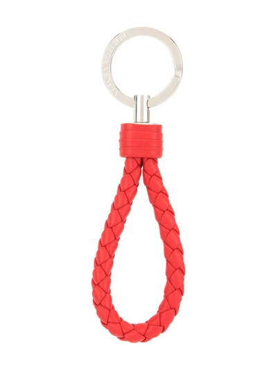 Bottega Veneta Intrecciato Leather Loop Key Ring In Chili/ Silver