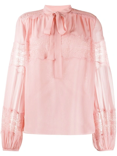 Giambattista Valli Lace Pussy Bow Blouse In Pink