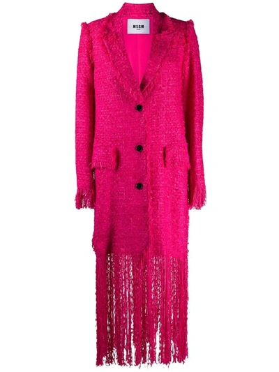 Msgm Fringed Tweed Coat In Pink