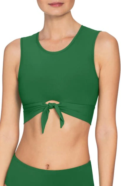 Robin Piccone Ava Longline Knot Front Bikini Top In Kelly Green