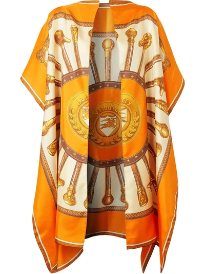 Burberry Archive Canes Print Silk Twill Scarf Cape In Orange