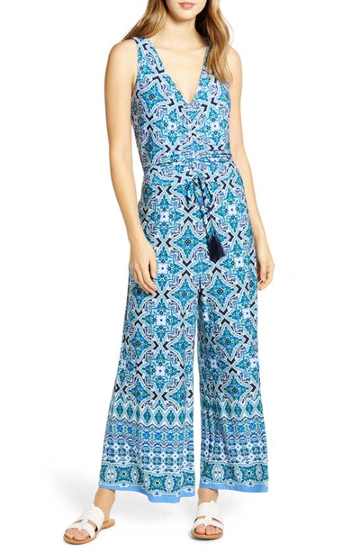 Tommy Bahama Nassau Tile Print Sleeveless Jumpsuit In Island Navy