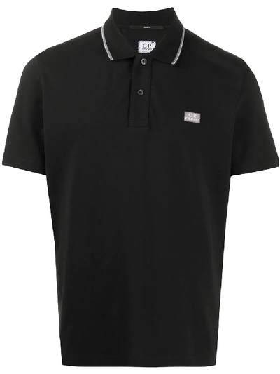 C.p. Company Logo-patch Polo Shirt In Black
