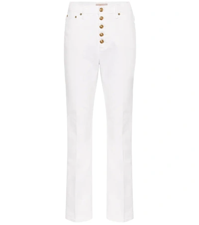 Tory Burch Button-fly Cropped Denim Pants In White