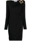 Moschino Frame-buckle Draped Jersey Dress In Black