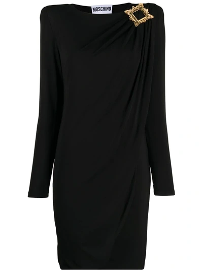 Moschino Frame-buckle Draped Jersey Dress In Black