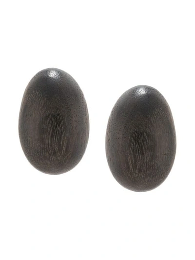 Josie Natori Acacia Wood Clip-on Earrings In Brown