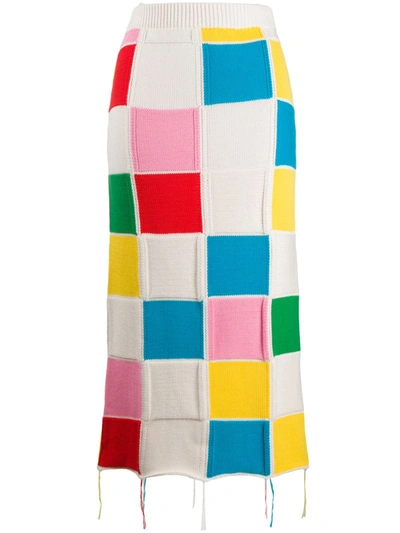 Msgm Patchwork-knit Pencil Skirt In White