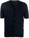 Roberto Collina Short Sleeved Cotton Cardigan In Blue