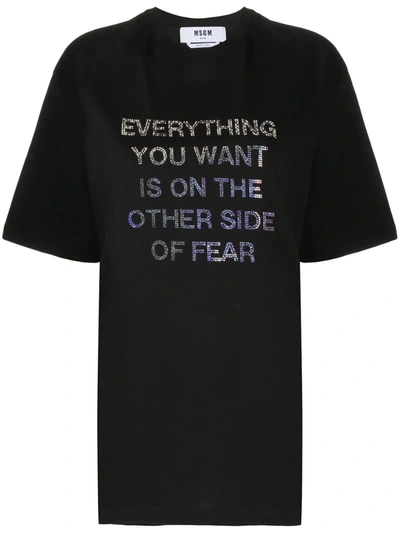 Msgm Crystal Slogan Oversized T-shirt In Black