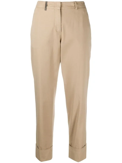 Peserico Plain Cropped Trousers In Neutrals