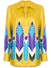 Valentino Feather Print Bow Fastening Blouse In Yellow