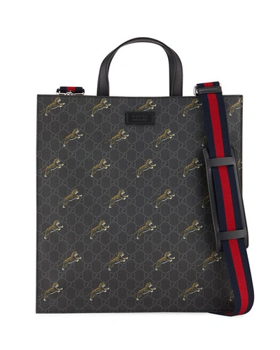 Gucci Men's Soft Gg Supreme Tiger-print Tote Bag In Black Pattern