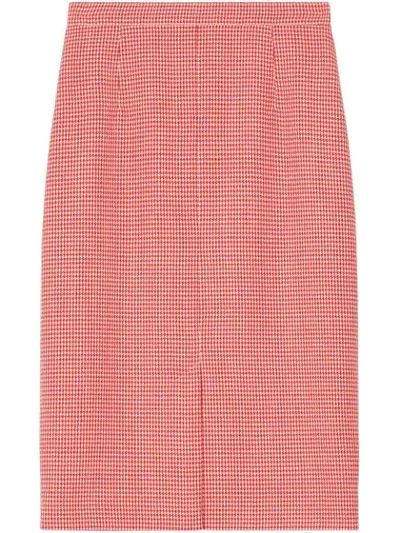 Burberry Two-tone Houndstooth Check Wool Pencil Skirt In Red