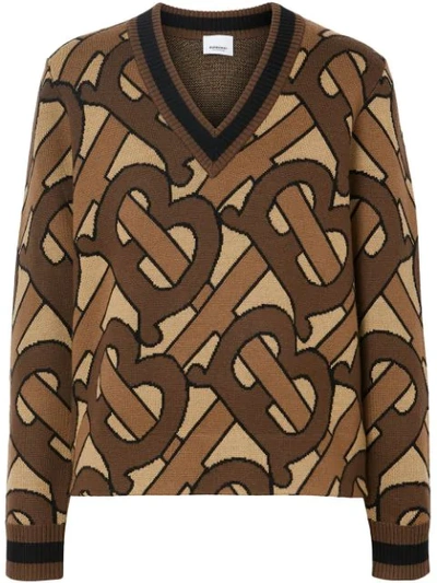 Burberry Namata Monogram Print Knit Jumper In Bridle Brown