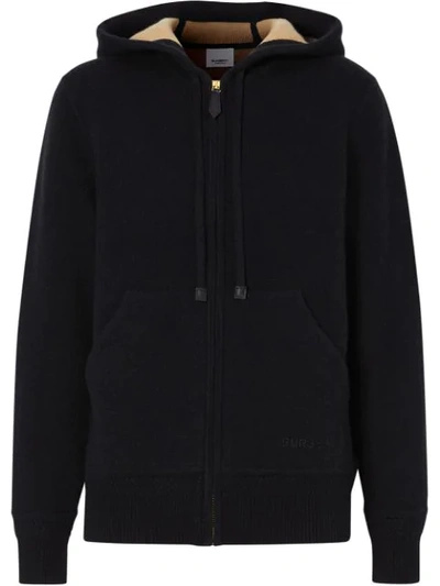 Burberry Embroidered Logo Cashmere Hooded Top In Black